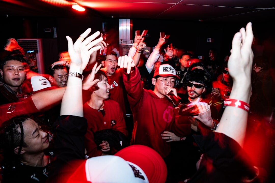 group of fans cheering